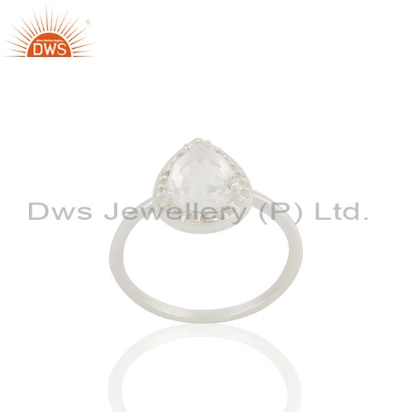 Clear Crystal and White Topaz 925 Fine Silver Ring Jewelry Wholesale