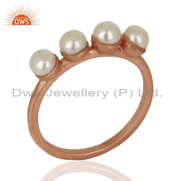 Pearl Band 18K Rose Gold Plated 925 Sterling Silver Ring Gemstone Jewelry