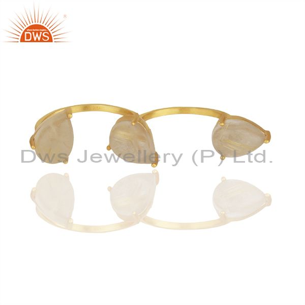 Golden Rutile Quartz Gemstone 92.5 Silver Double Finger Ring Jewelry