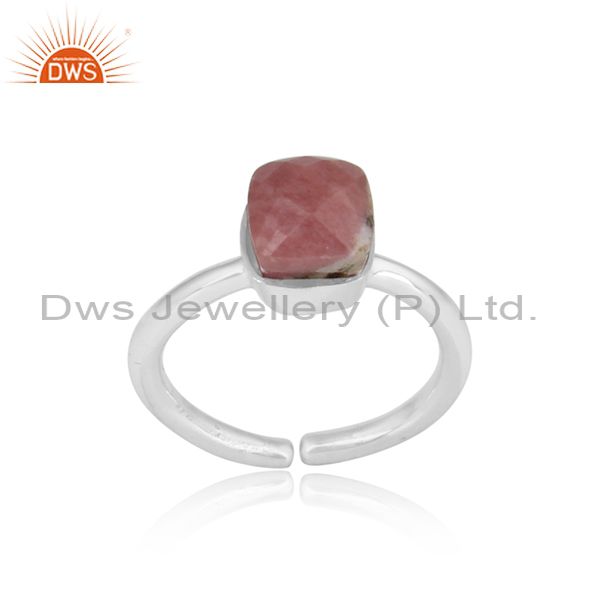 Designer handmade solitaire sterling silver ring with rhodonite