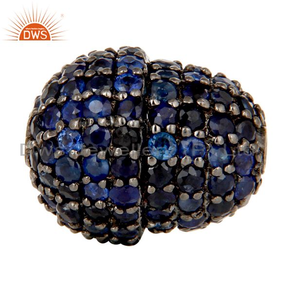 Oxidized sterling silver pave blue sapphire beads finding charms jewelry
