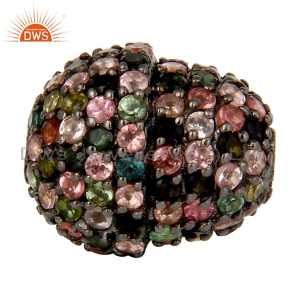 Oxidized sterling silver pave multi tourmaline beads finding charms jewelry