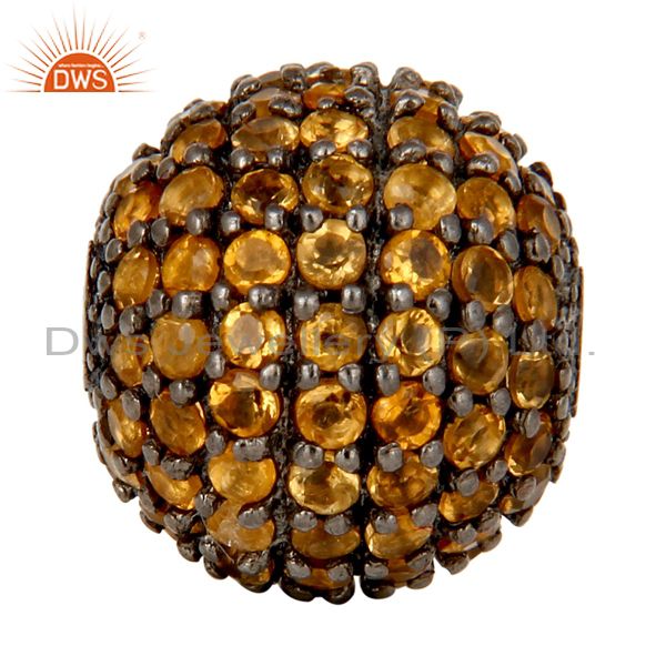 Oxidized sterling silver pave set citrine ball beads finding charms jewelry