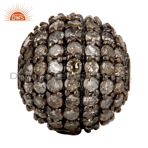 Oxidized sterling silver pave set diamond ball beads finding charms jewelry