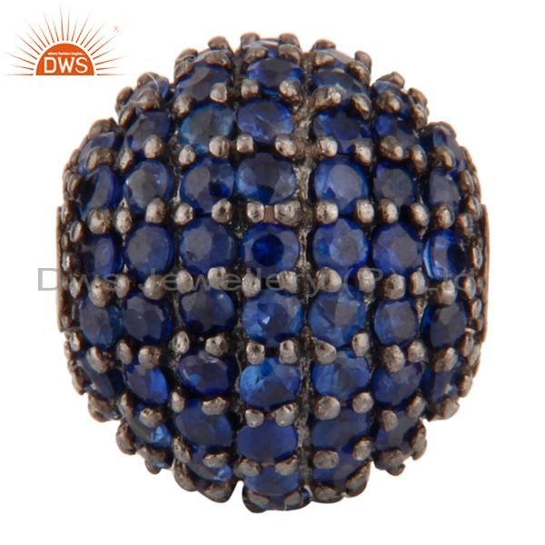 925 sterling silver natural blue sapphire pave designer sapcer bead ball finding