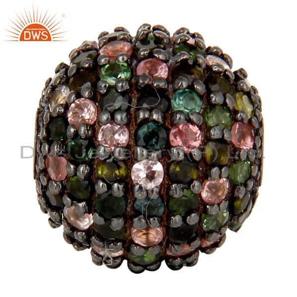 Oxidized sterling silver pave multi tourmaline ball beads finding charms jewelry