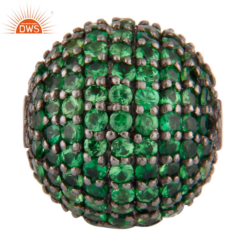 Oxidized sterling silver natural tsavorite pave set spheres beads findings