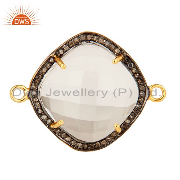 18k yellow gold plated sterling silver crystal quartz and pave diamond connector