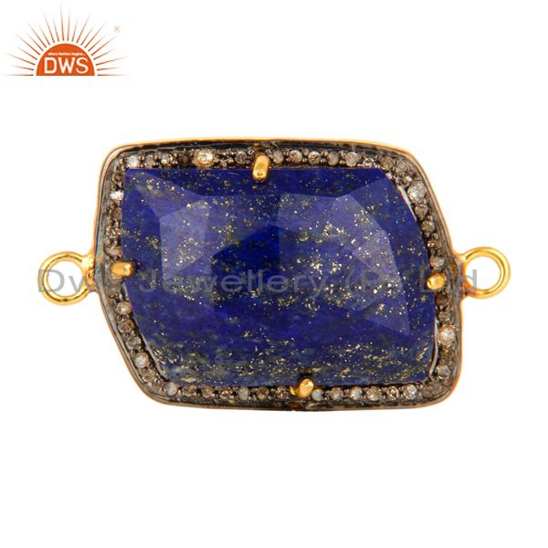 Natural lapis lazuli pave diamond connector in 18k gold on sterling silver