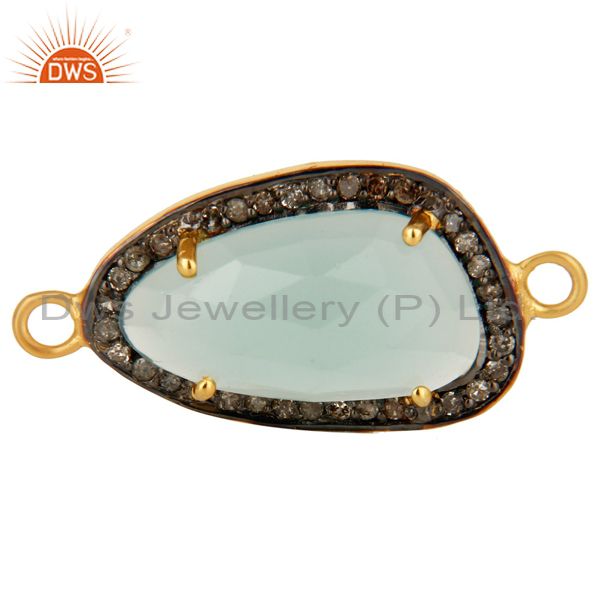18k gold over sterling silvrer dyed aqua blue chalcedony pave diamond connector