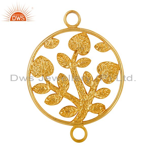 18k yellow gold plated sterling silver textured floral charms connector jewelry