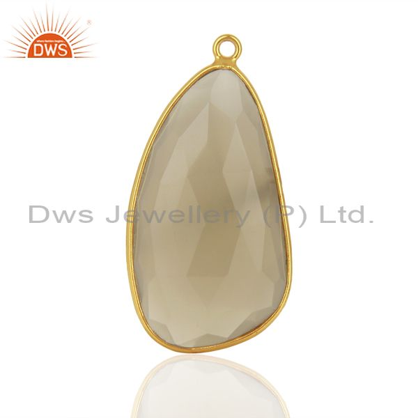 Gray chalcedony gemstone gold plated silver pendant connector supplier