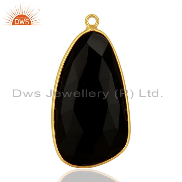 Natural black onyx gemstone gold plated 925 silver pendant connectors