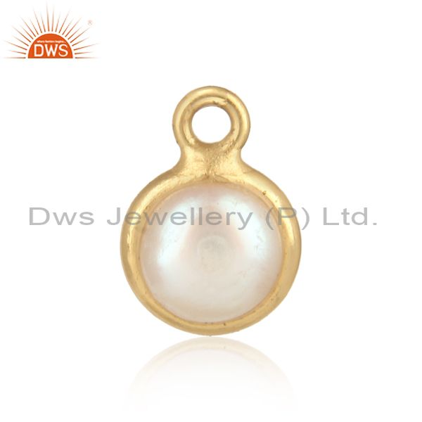 Handcrafted dainty yellow gold on silver charm with pearl