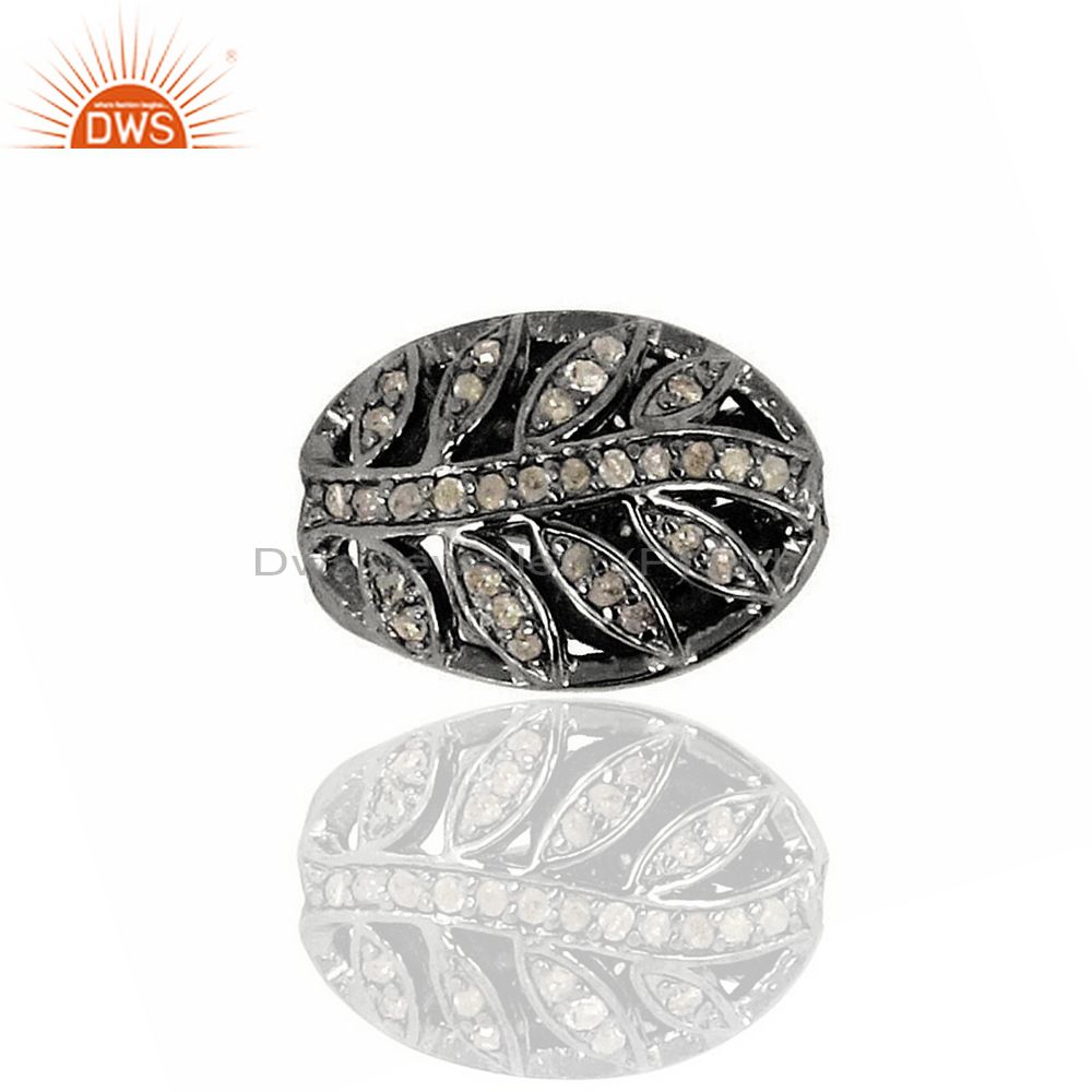 Leaf design natural diamond handmade spacer bead finding 925 silver jewelry
