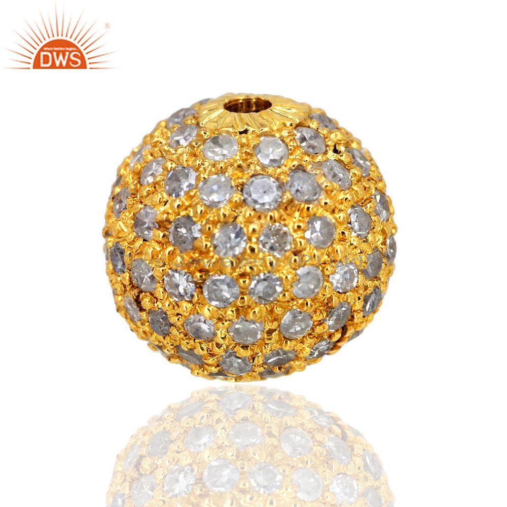 10 mm 14k gold plated spacer bead natural diamond studded ball finding handmade
