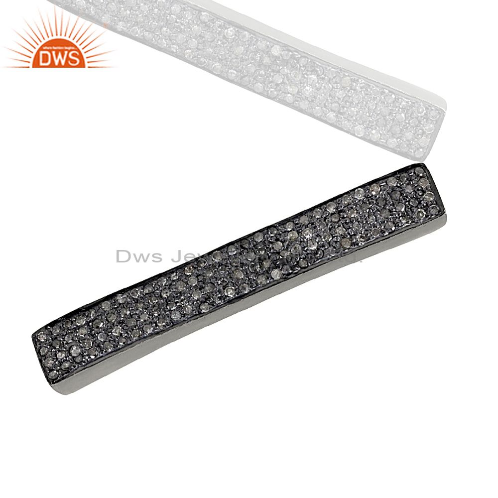 925 sterling silver long spacer bar natural diamond pave finding jewelry 35x5 mm