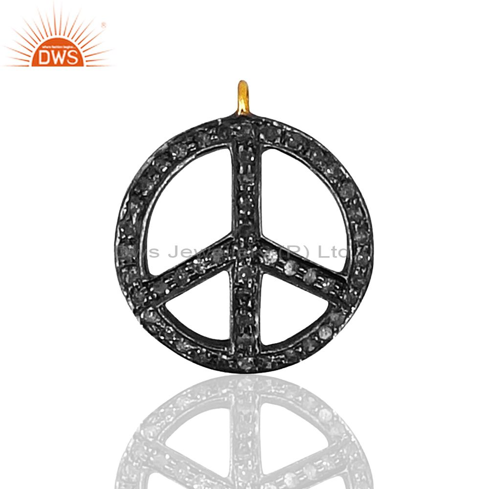 Peace sign pave diamond charm pendant 925 sterling silver jewelry