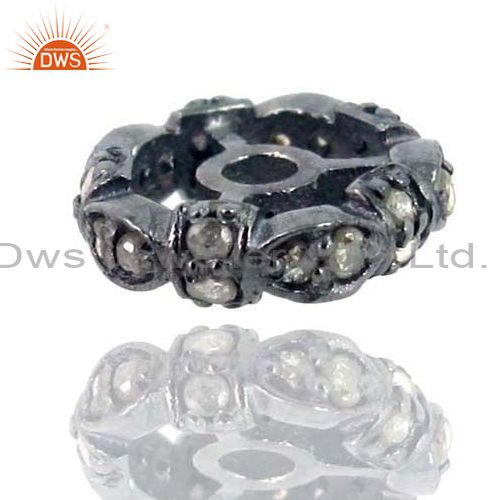 10mm 925 sterling silver rondelle wheels spacer finding pave diamond jewelry