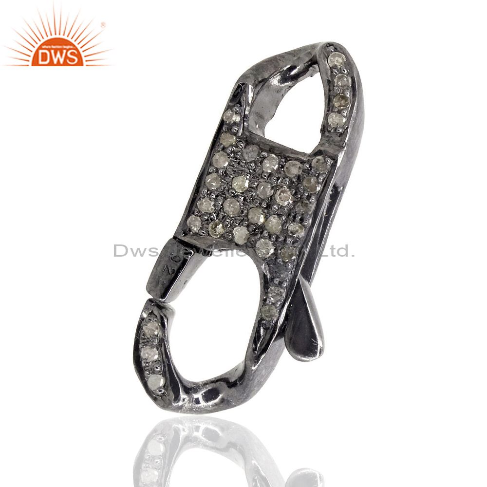 New both sided pave diamond clasp 925 silver spring lobster lock finding jewelry