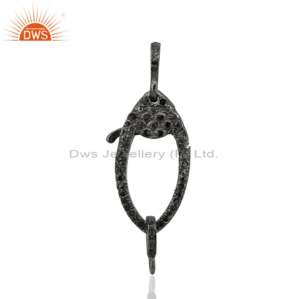 New black diamond studded lobster clasp pendant finding sterling silver jewelry