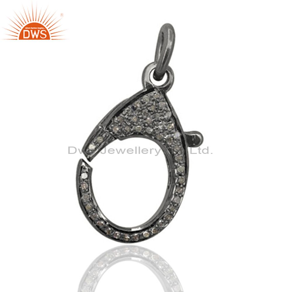 31x15 mm pave diamond lobster clasp 925 sterling silver finding handmade jewelry
