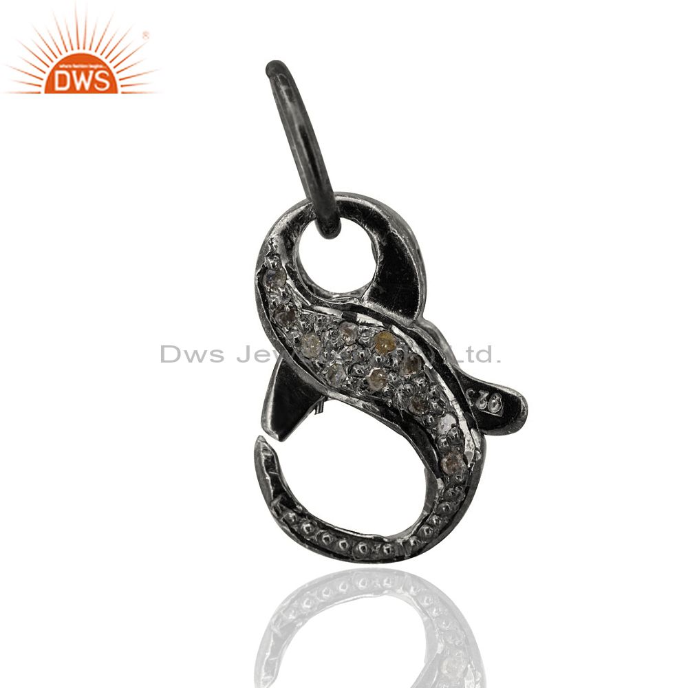 Lobster clasp diamond pave pendant 925 silver finding vinatge look gift jewelry
