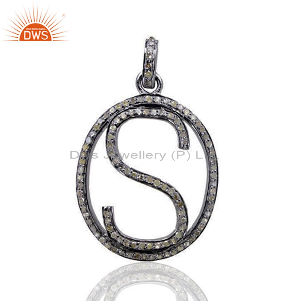 Pave diamond 925 sterling silver alphabet letter s initial pendant jewelry