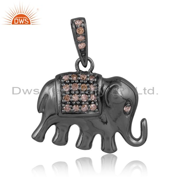 Pave diamond 925 sterling silver elephant charm pendant jewelry gift for women