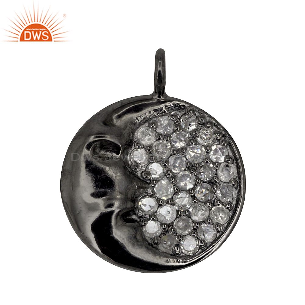 Half moon pave diamond charms 925 sterling silver pendant designer jewelry