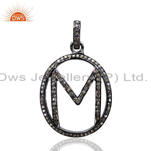 Pave diamond initial letter m alphabet pendant 925 sterling silver jewelry