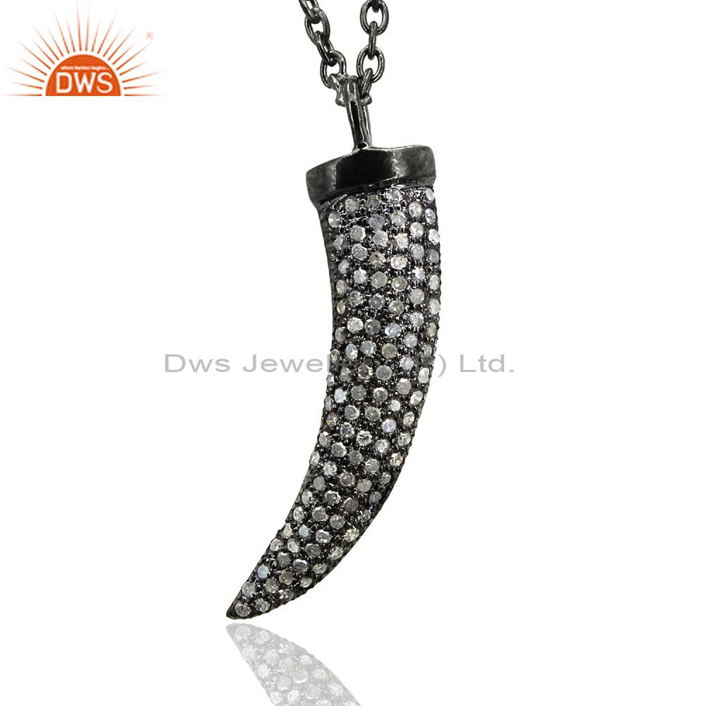Claw pendant 0.98ct real pave diamond sterling silver vintage necklace jewelry