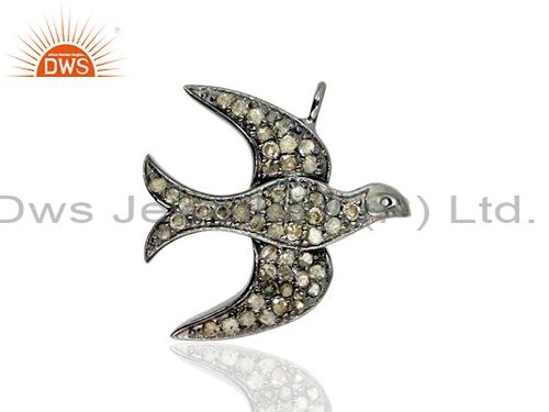 Pave diamond flying bird charm pendant 925 sterling silver jewelry
