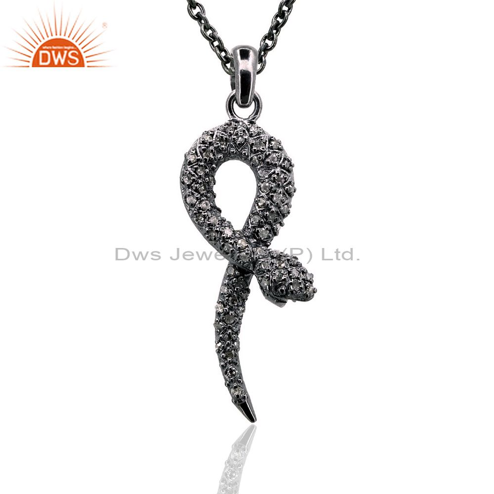 Natural pave diamond halloween silver charm snake pendant fashion jewelry 39x12