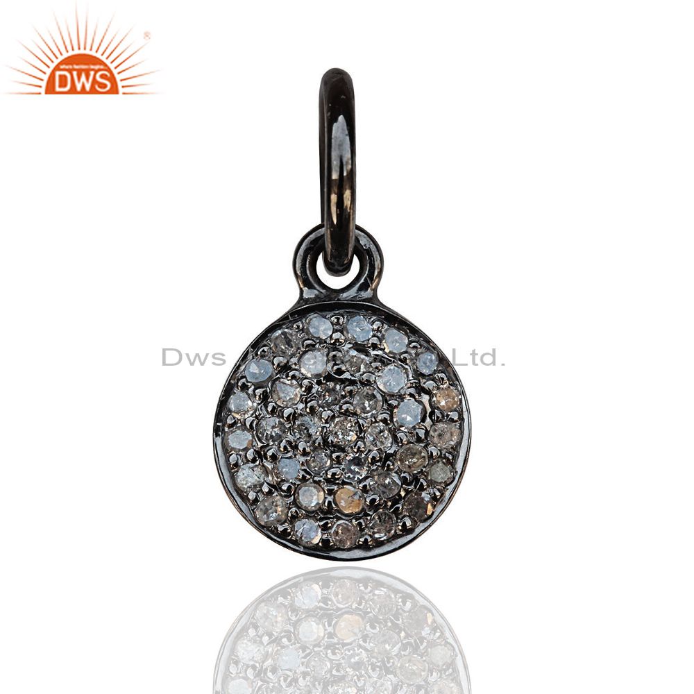 Natural diamond pave disc charm pendant 925 sterling silver fine jewelry 15 mm