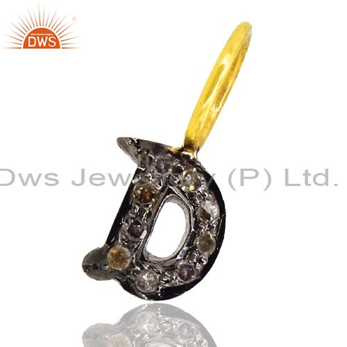 Pave diamond 92.5 silver 14k gold plated initial d letter charm pendant jewelry