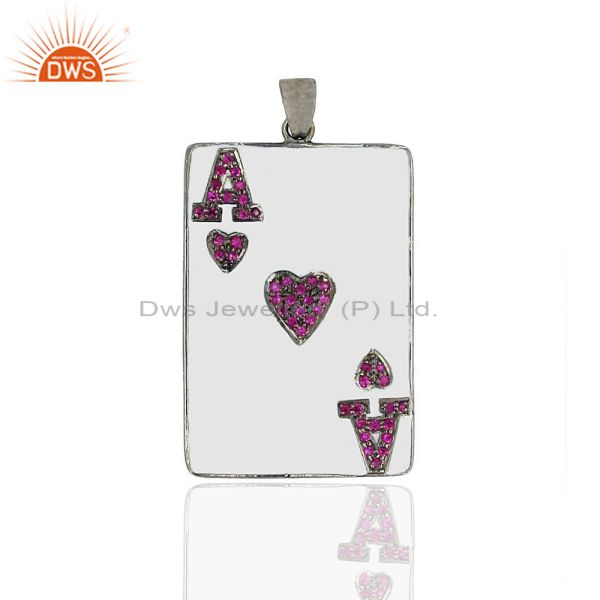 Enamel ace card pendant ruby gemstone love design 92.5 sterling silver jewelry