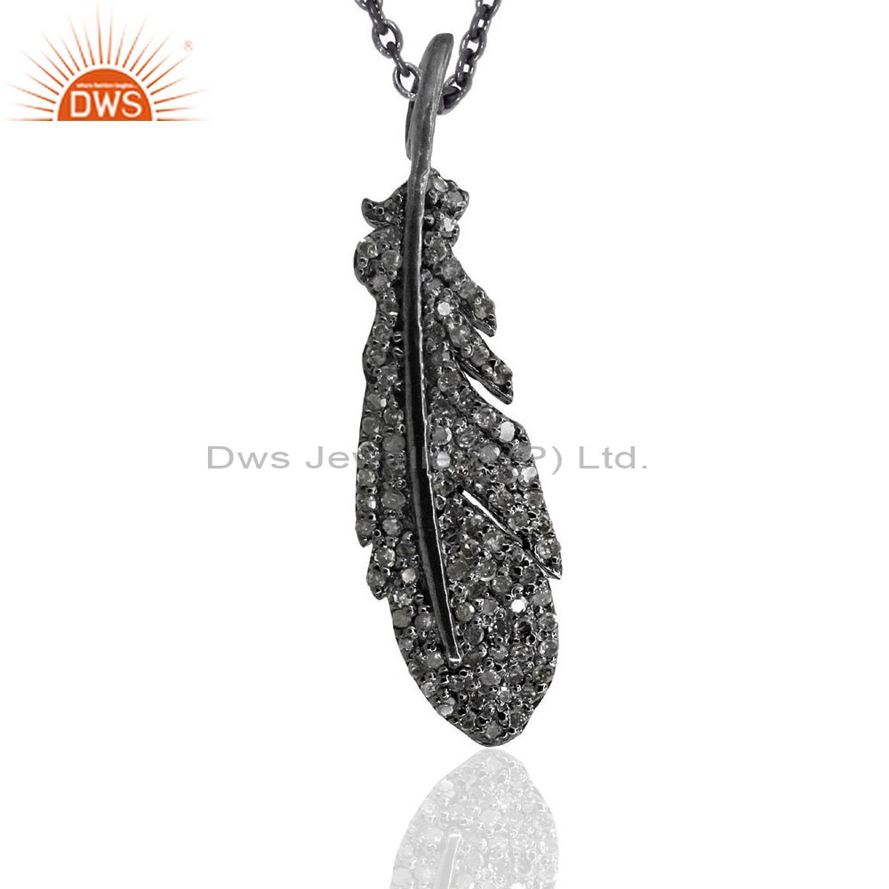 Pave diamond leaf style fashion pendant 92.5 sterling silver designer jewelry
