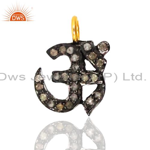 Pave diamond om/ohm religious charm pendant 925 silver 14k gold plated jewelry