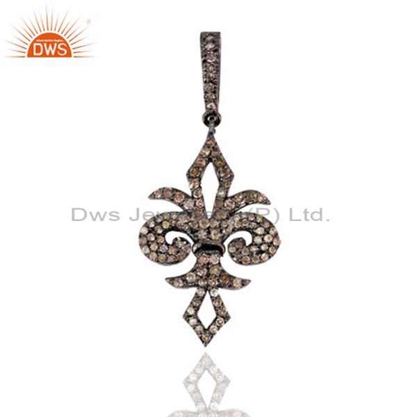 Pave diamond fleur de lis pendant vintage style 925 sterling silver jewelry