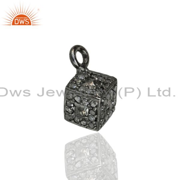Pave diamond square charm pendant handmade sterling silver jewelry 6mm