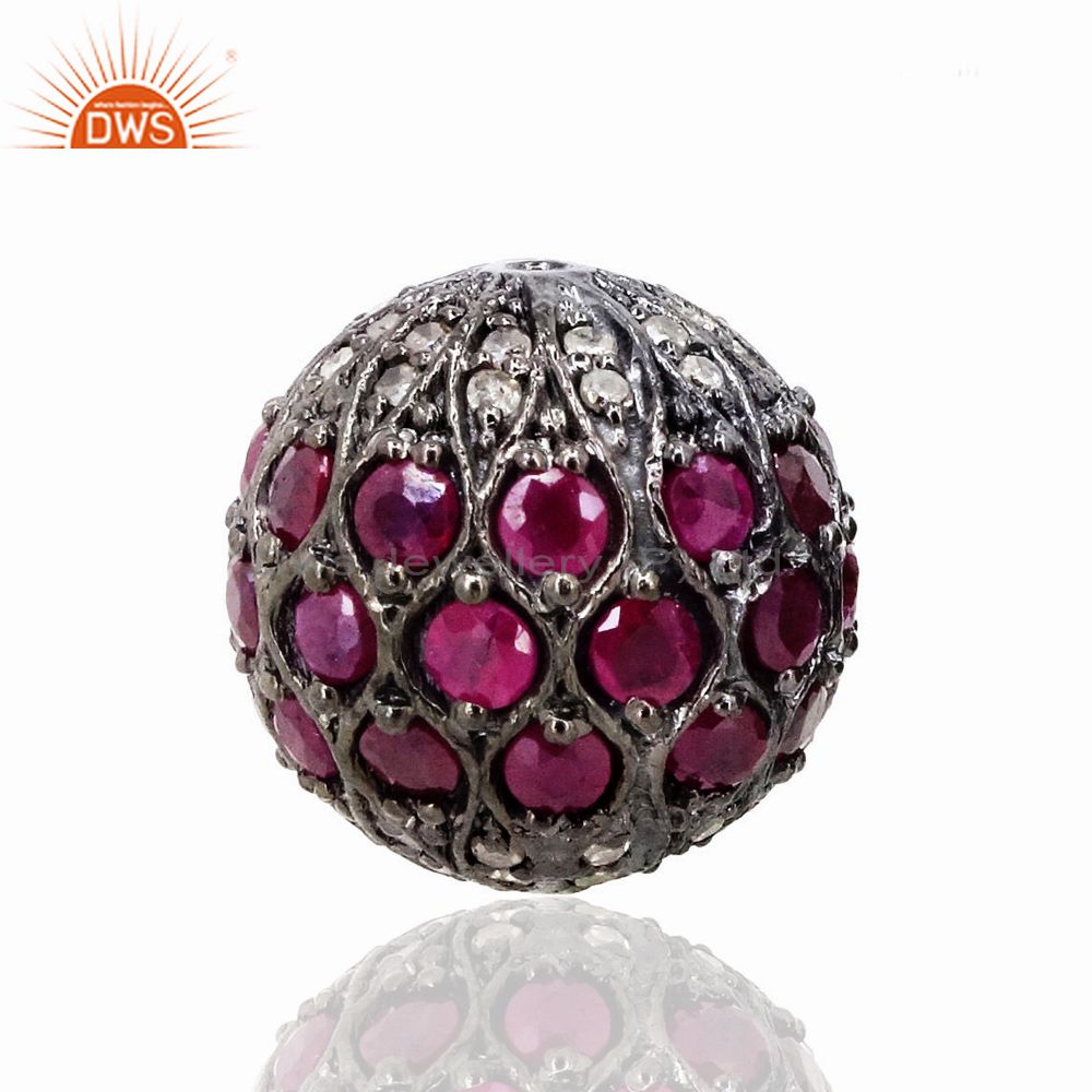 Ruby gemstone bead 925 sterling silver spacer ball finding jewelry 15mm