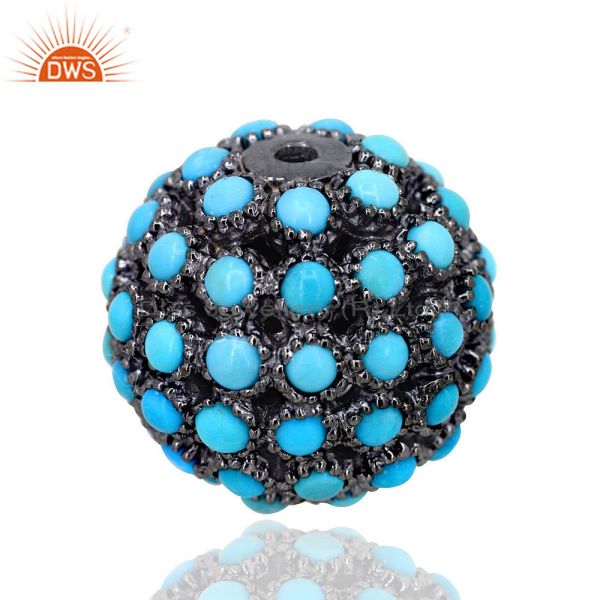 17mm turquoise gemstone pave bead ball sterling silver jewelry spacer finding