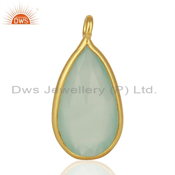 Aqua chalcedony gemstone gold plated 925 silver pendant findings