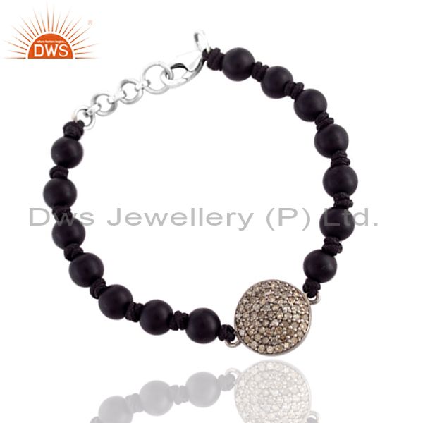 21.05 ct onyx pave diamond 925 sterling silver beaded bracelet jewelry