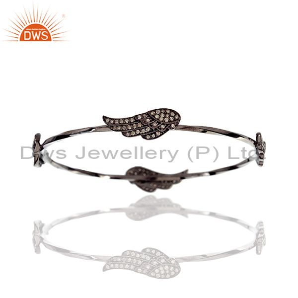 1.12ct pave diamond angel wing design bangle sterling silver jewelry