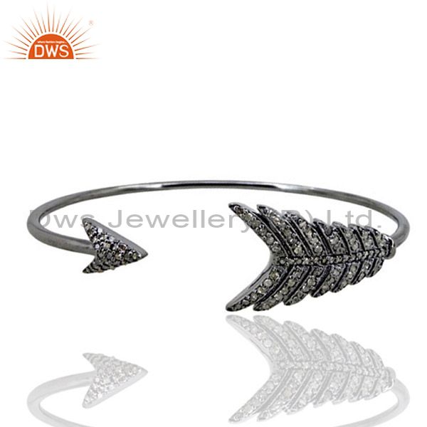 .925 sterling silver diamond pave arrow design cuff bangle bracelet fine jewelry