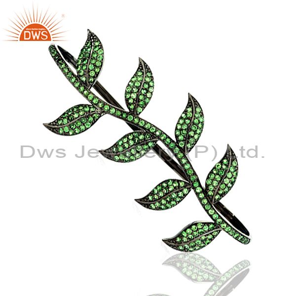 Leaf style women gift palm bangle 4.6 ct tsavorite 925 silver