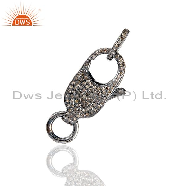 1.11ct pave diamond clasp lock connector finding .925 sterling silver jewelry