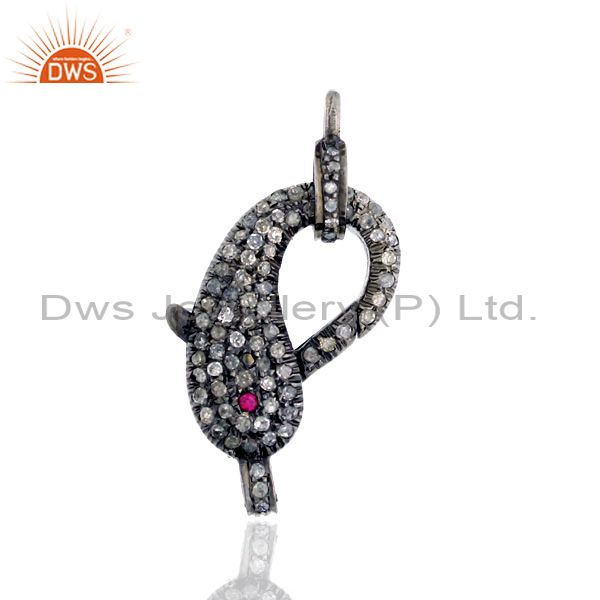 Pave diamond ruby 925 sterling silver dolphin style lobster clasp lock finding
